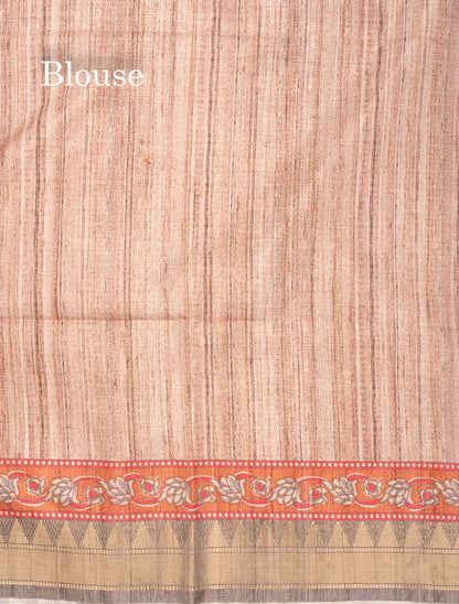 Mustard Yellow Semi Tussar Fancy Saree With Contrast Pink Shade Border