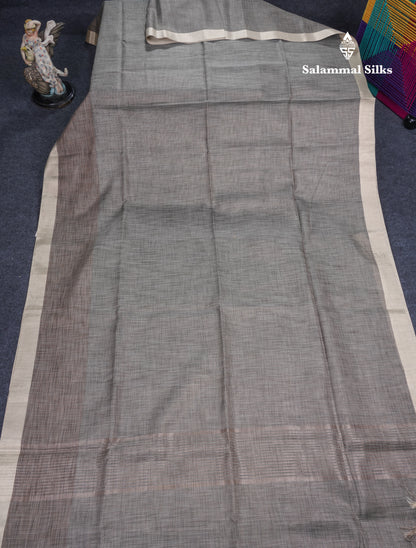 Light Elaichi Green Silver Zari Lines Linen Cotton Mix Fancy Saree With Blouse