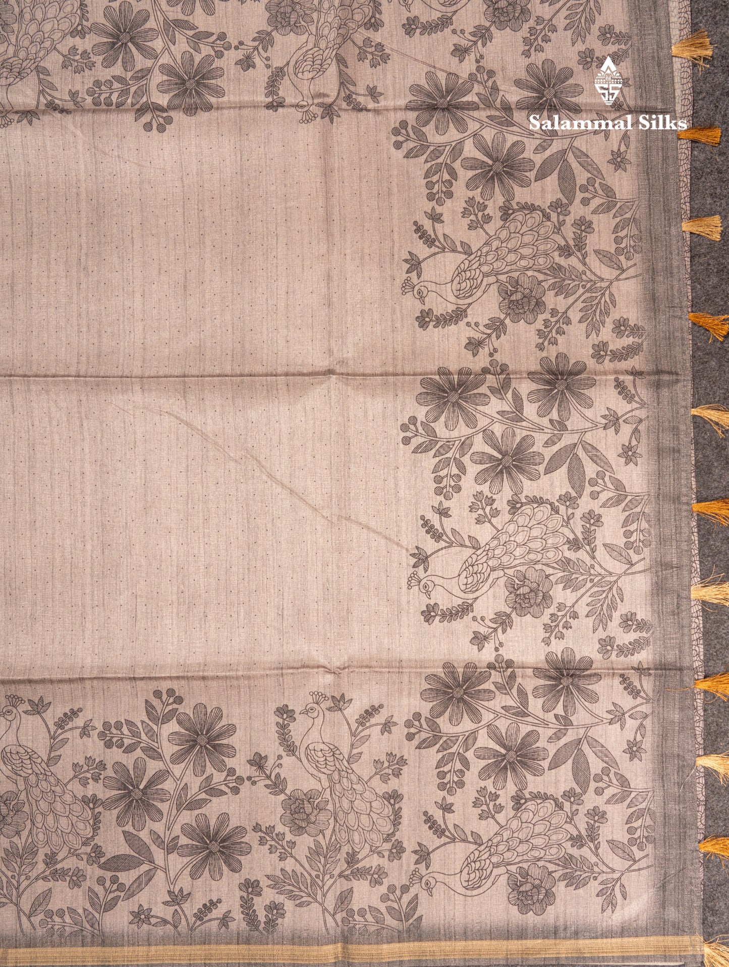 Grey Colour Semi Tussar Fancy Saree With Designer Blouse