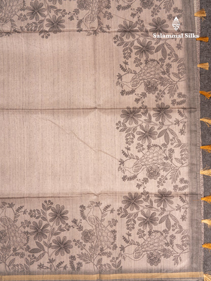 Grey Colour Semi Tussar Fancy Saree With Designer Blouse
