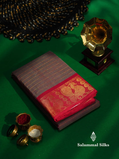 Beautiful Dark Bottle Green Traditional Checks Chettinad Pure Cotton Saree With Maroon Border