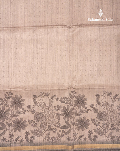 Grey Colour Semi Tussar Fancy Saree With Designer Blouse