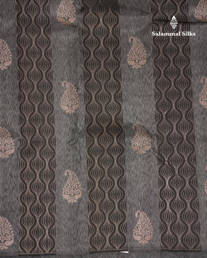 Beautiful Black & Grey Fancy Pure Kanjivaram Silk Saree With Contrast Lavender Blouse