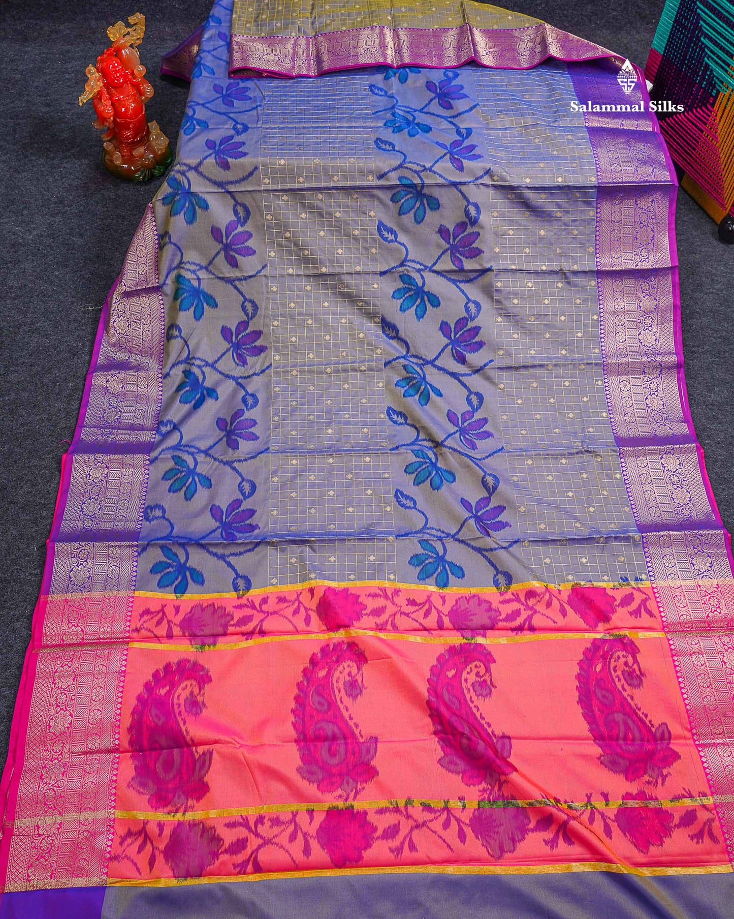 Beautiful Dual Tone Pink Pochampalli Design Semi Silk Saree With Contrast Magenta Pink Traditional Border