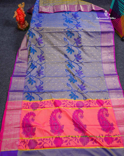 Beautiful Dual Tone Pink Pochampalli Design Semi Silk Saree With Contrast Magenta Pink Traditional Border