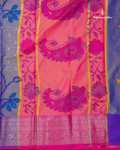 Beautiful Dual Tone Pink Pochampalli Design Semi Silk Saree With Contrast Magenta Pink Traditional Border