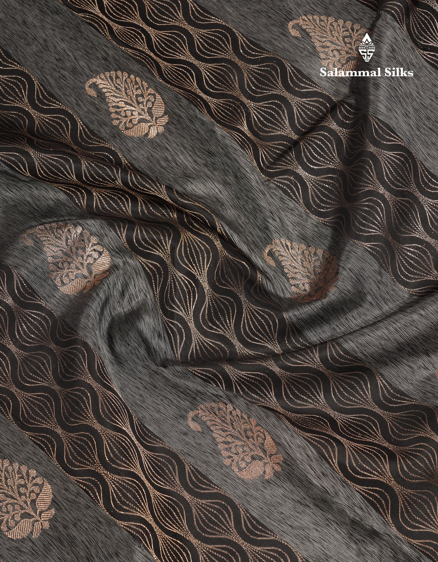 Beautiful Black & Grey Fancy Pure Kanjivaram Silk Saree With Contrast Lavender Blouse