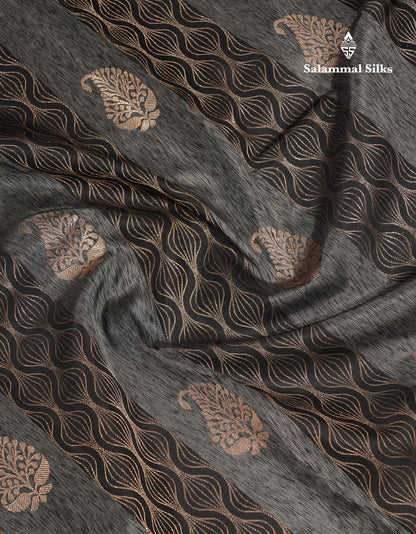 Beautiful Black & Grey Fancy Pure Kanjivaram Silk Saree With Contrast Lavender Blouse