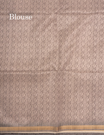 Grey Colour Semi Tussar Fancy Saree With Designer Blouse