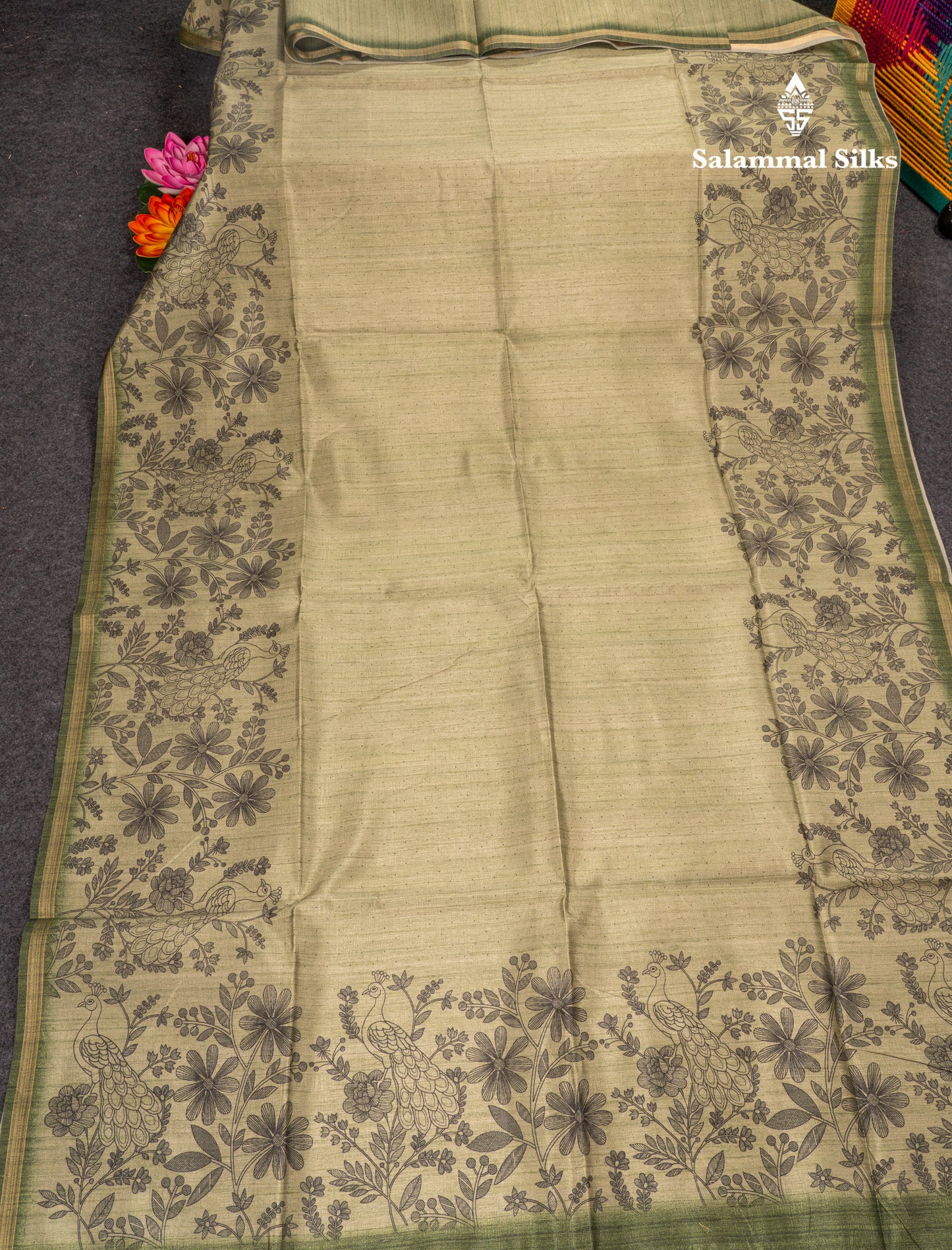 Grey Colour Semi Tussar Fancy Saree With Designer Blouse