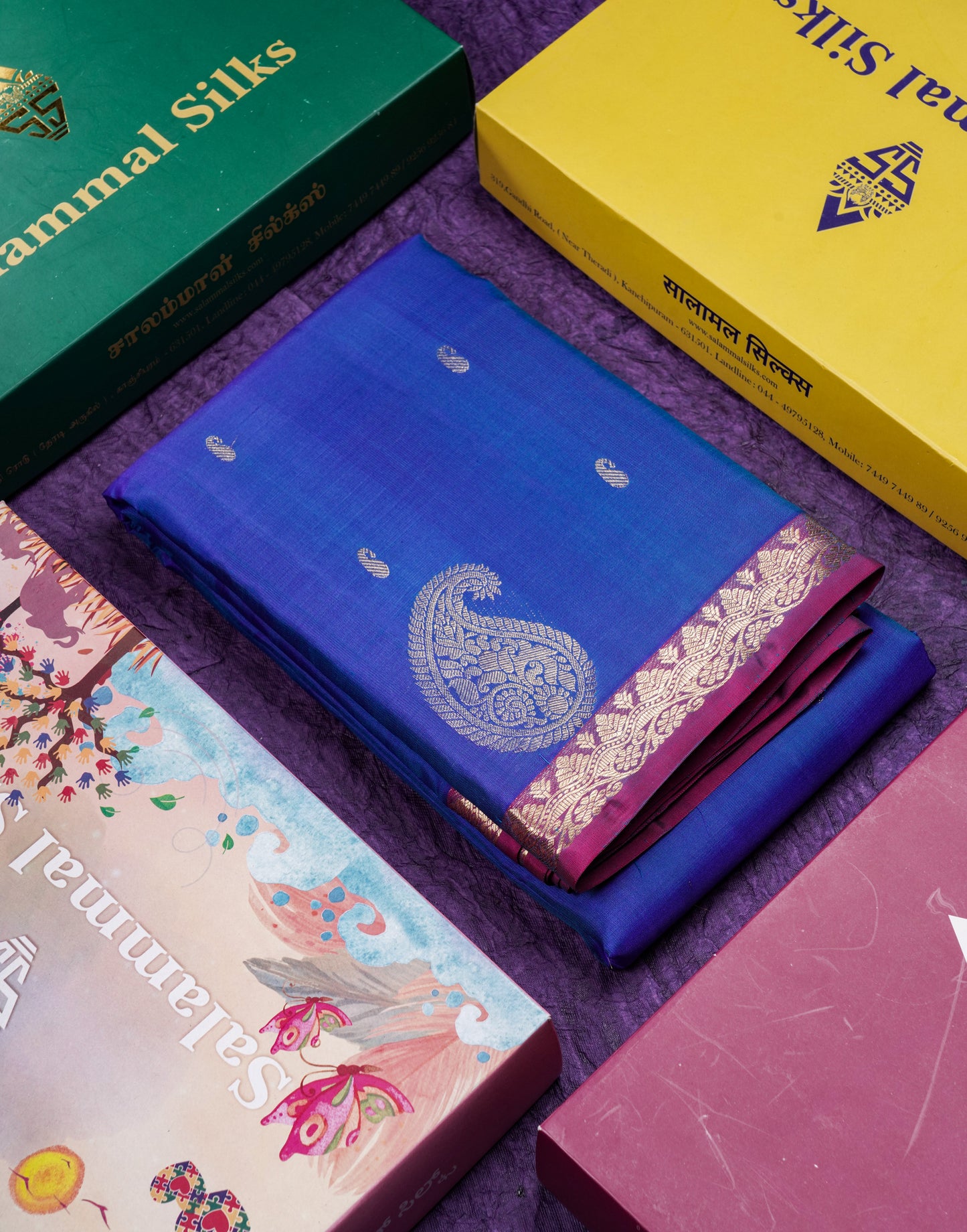 Beautiful Dual Tone Peacock Blue Pure Kanjivaram Silk Saree With Contrast Vadamalli Traditional Small Border