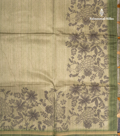 Grey Colour Semi Tussar Fancy Saree With Designer Blouse