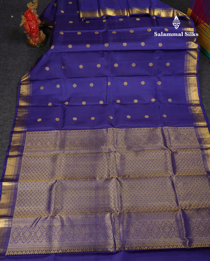 Beautiful Navy Blue Pure Kanjivaram Pure Silk Saree With Traditional Temple Border