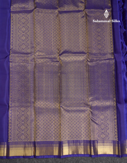 Beautiful Navy Blue Pure Kanjivaram Pure Silk Saree With Traditional Temple Border