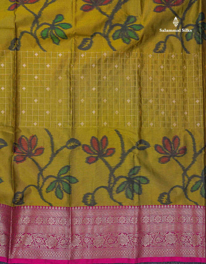 Beautiful Dual Tone Pink Pochampalli Design Semi Silk Saree With Contrast Magenta Pink Traditional Border