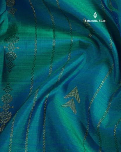 Peacock Blue Beautiful Fancy Pure Kanjivaram Silk Saree