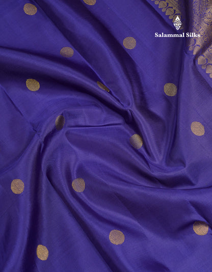 Beautiful Navy Blue Pure Kanjivaram Pure Silk Saree With Traditional Temple Border