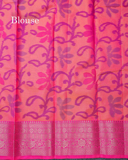 Beautiful Dual Tone Pink Pochampalli Design Semi Silk Saree With Contrast Magenta Pink Traditional Border