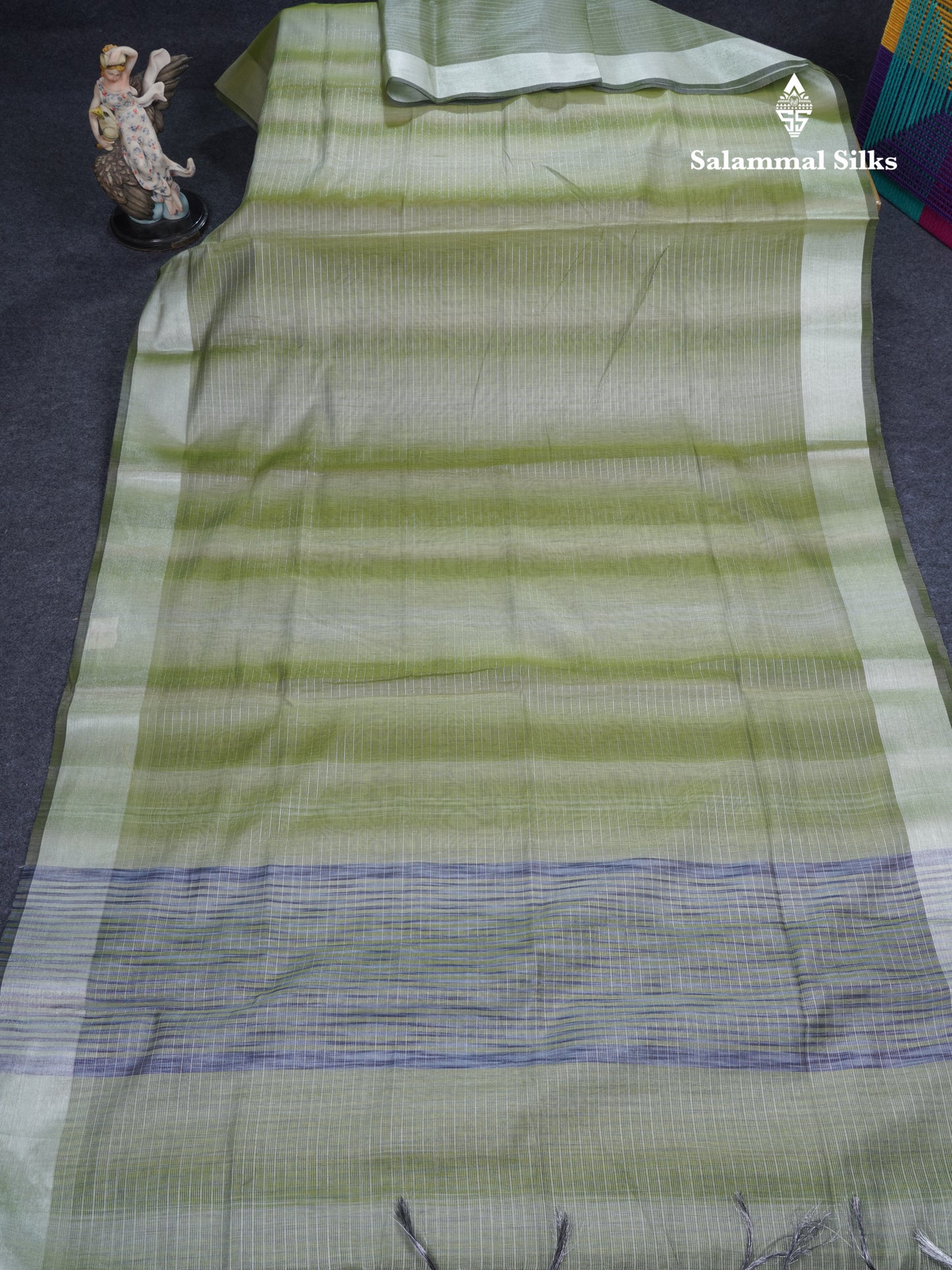 Light Elaichi Green Silver Zari Lines Linen Cotton Mix Fancy Saree With Blouse