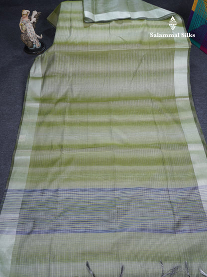 Light Elaichi Green Silver Zari Lines Linen Cotton Mix Fancy Saree With Blouse