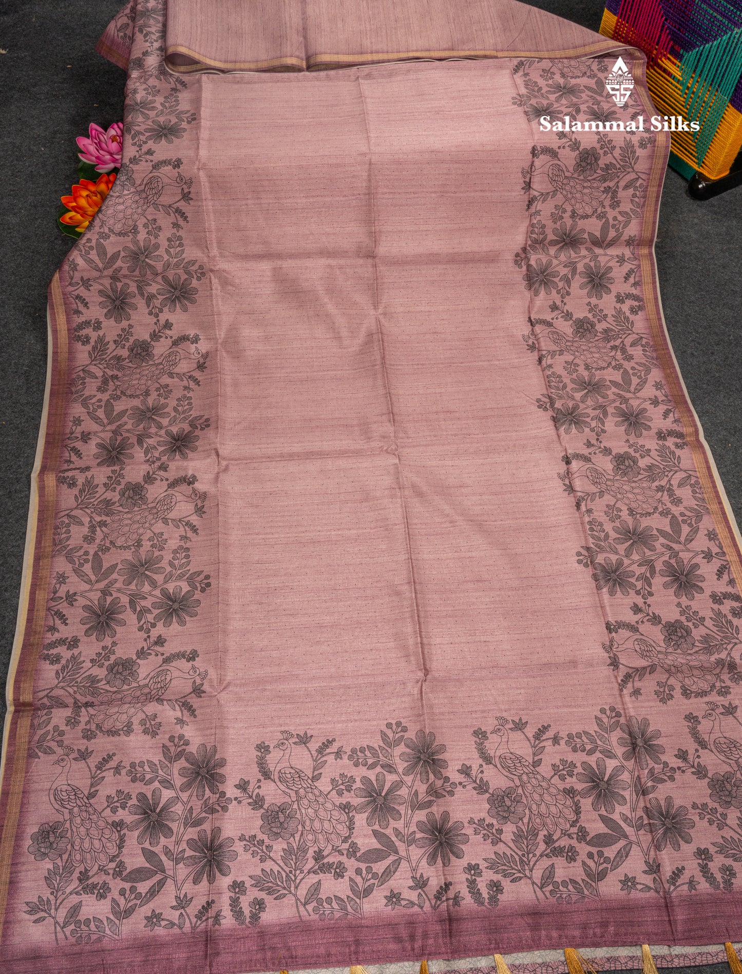 Grey Colour Semi Tussar Fancy Saree With Designer Blouse