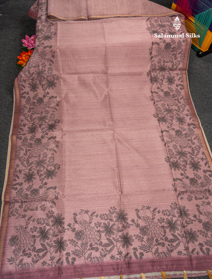 Grey Colour Semi Tussar Fancy Saree With Designer Blouse