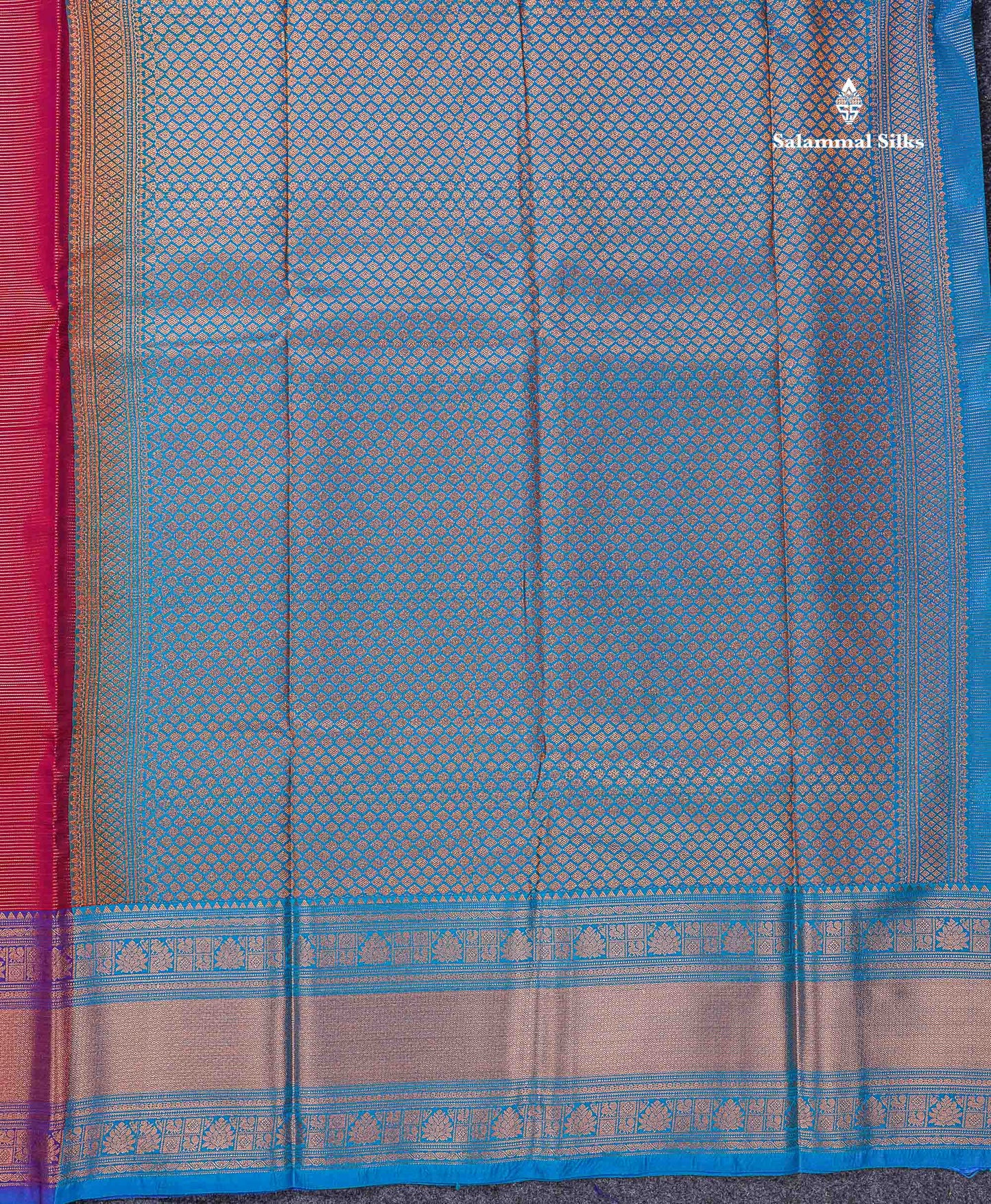 Beautiful Maroon Vaira Oosi Lines With Butta Semi Silk Saree With Contrast Dual Tone Blue Evening Morning Border