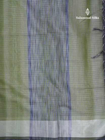 Light Elaichi Green Silver Zari Lines Linen Cotton Mix Fancy Saree With Blouse