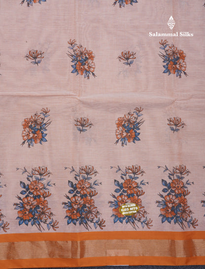 Light Elaichi Green Printed Pure Cotton Saree With Contrast Parrot Green Small Border