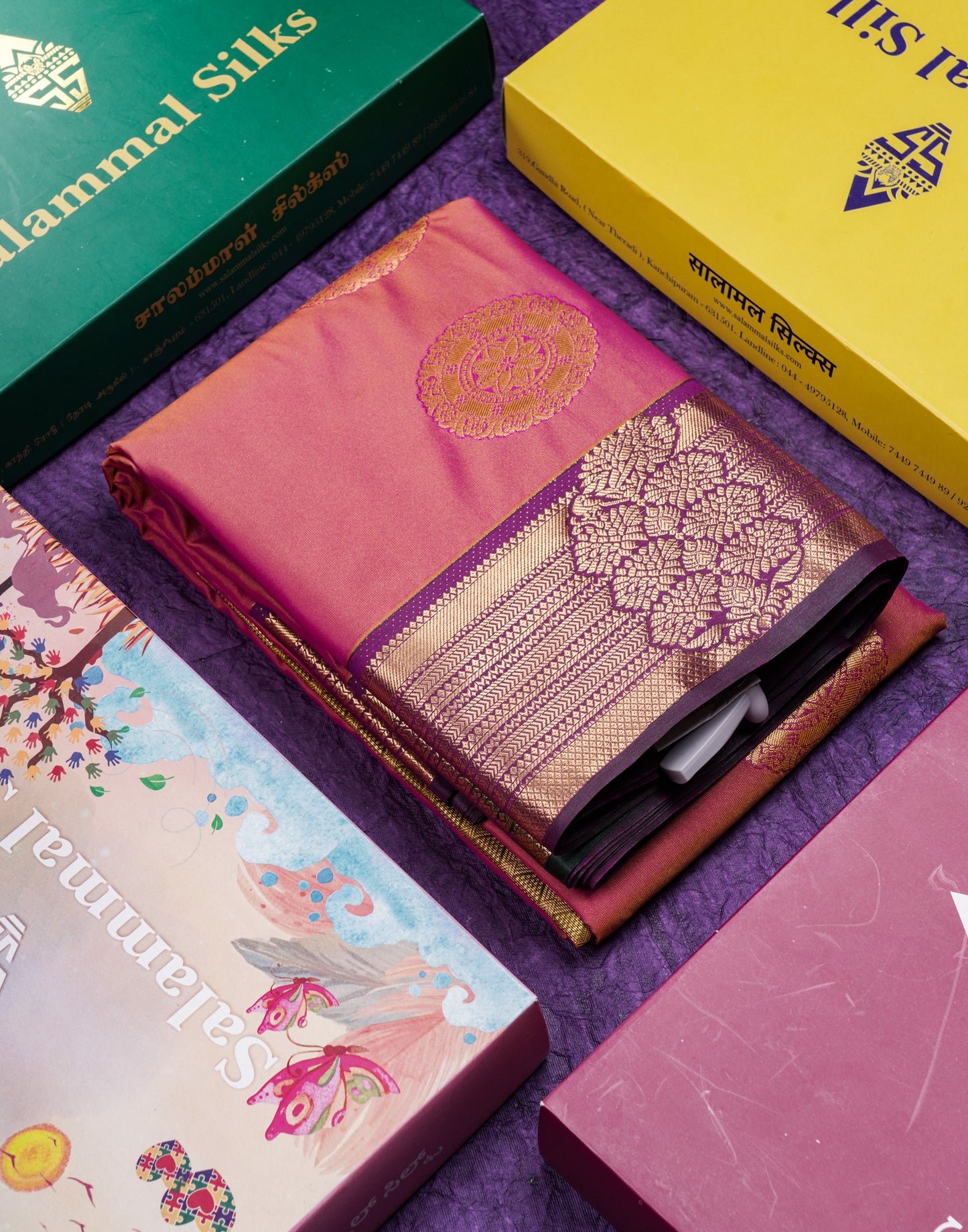 Beautiful Rust Orange Traditional Buttas Semi Silk Saree With Dark Maroon Border