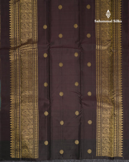 Beautiful Ramar Blue Pure Kanjivaram Silk Saree With Contrast Long Plain Dark Brown Border
