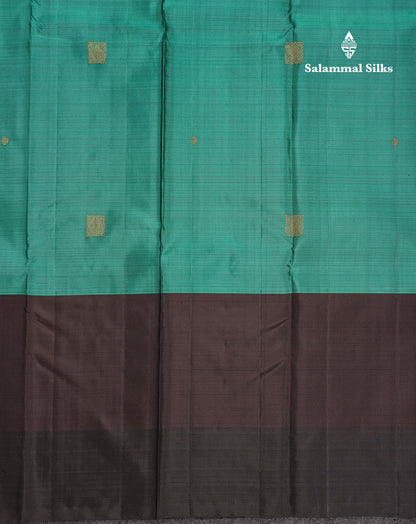 Beautiful Ramar Blue Pure Kanjivaram Silk Saree With Contrast Long Plain Dark Brown Border