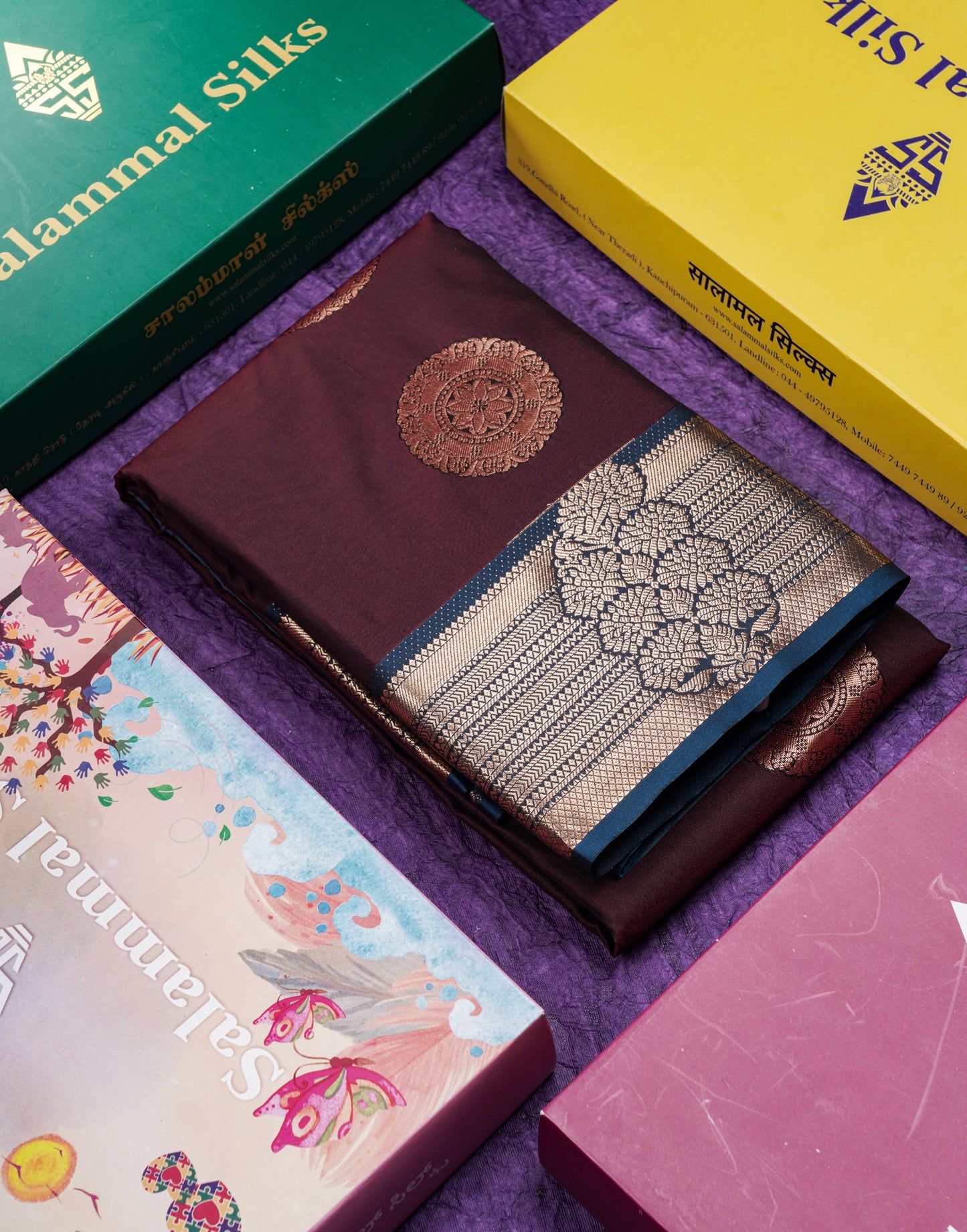 Beautiful Rust Orange Traditional Buttas Semi Silk Saree With Dark Maroon Border