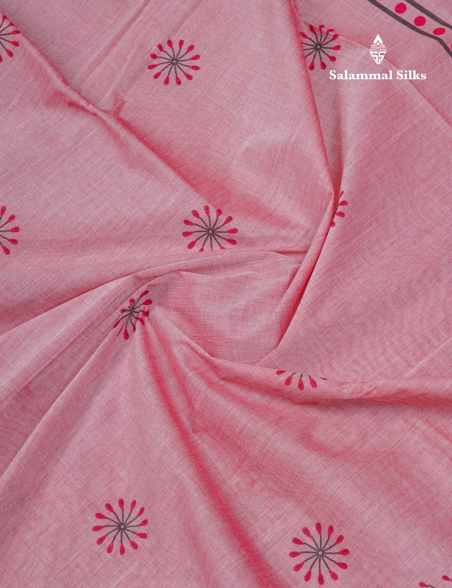Onion Pink Printed Pure Cotton Saree With Contrast Chilly Red Border