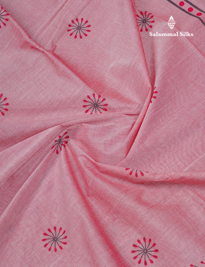 Onion Pink Printed Pure Cotton Saree With Contrast Chilly Red Border