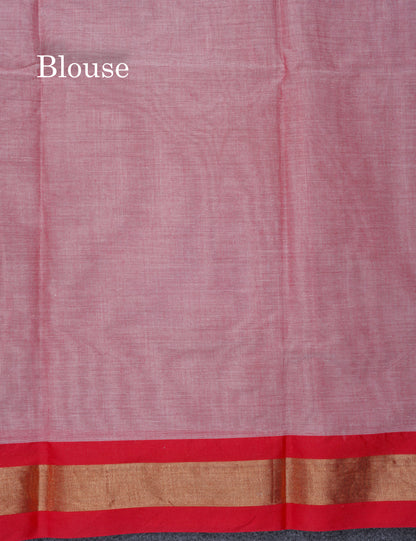 Onion Pink Printed Pure Cotton Saree With Contrast Chilly Red Border