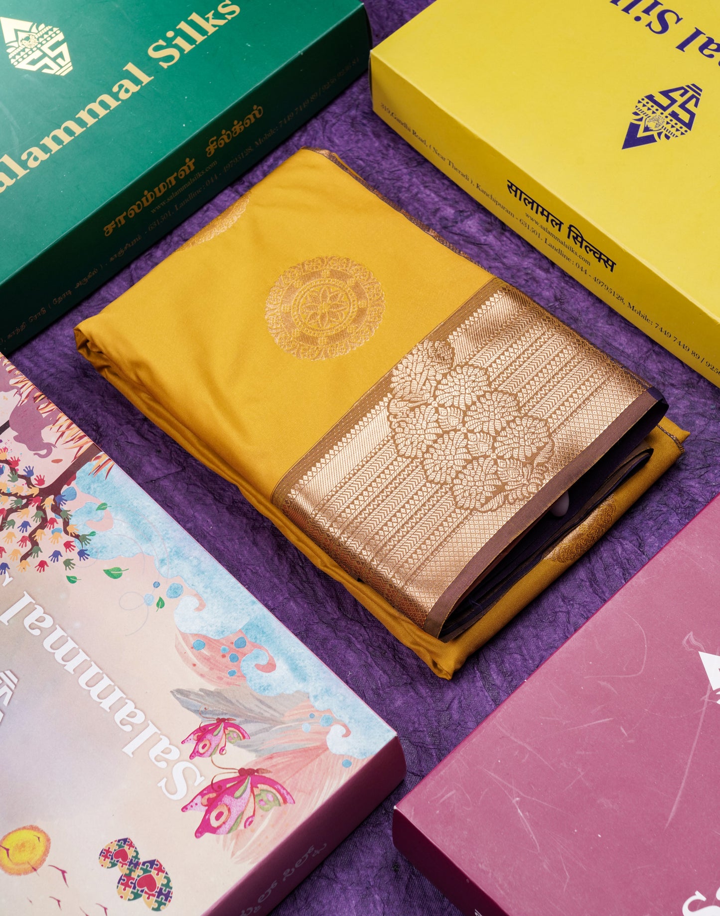 Beautiful Rust Orange Traditional Buttas Semi Silk Saree With Dark Maroon Border