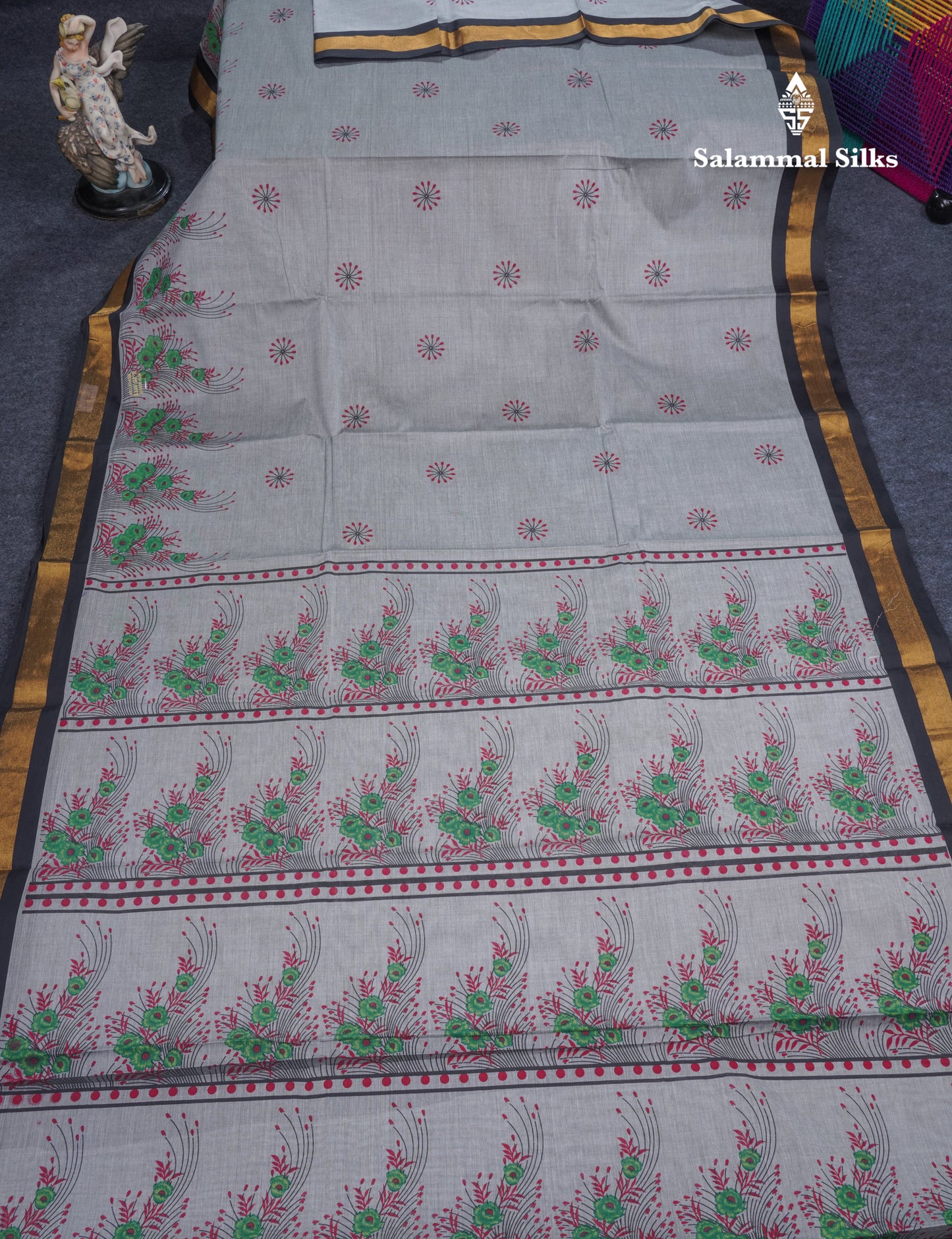 Onion Pink Printed Pure Cotton Saree With Contrast Chilly Red Border