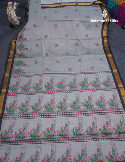 Onion Pink Printed Pure Cotton Saree With Contrast Chilly Red Border