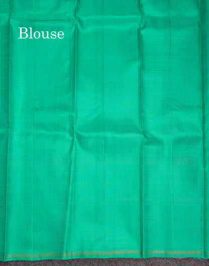 Beautiful Light Pink Big Checks Fancy Pure Kanjivaram Silk Saree With Contrast Sapphire Green Blouse