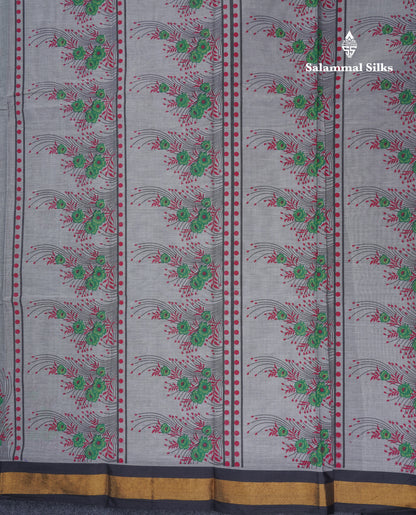 Onion Pink Printed Pure Cotton Saree With Contrast Chilly Red Border
