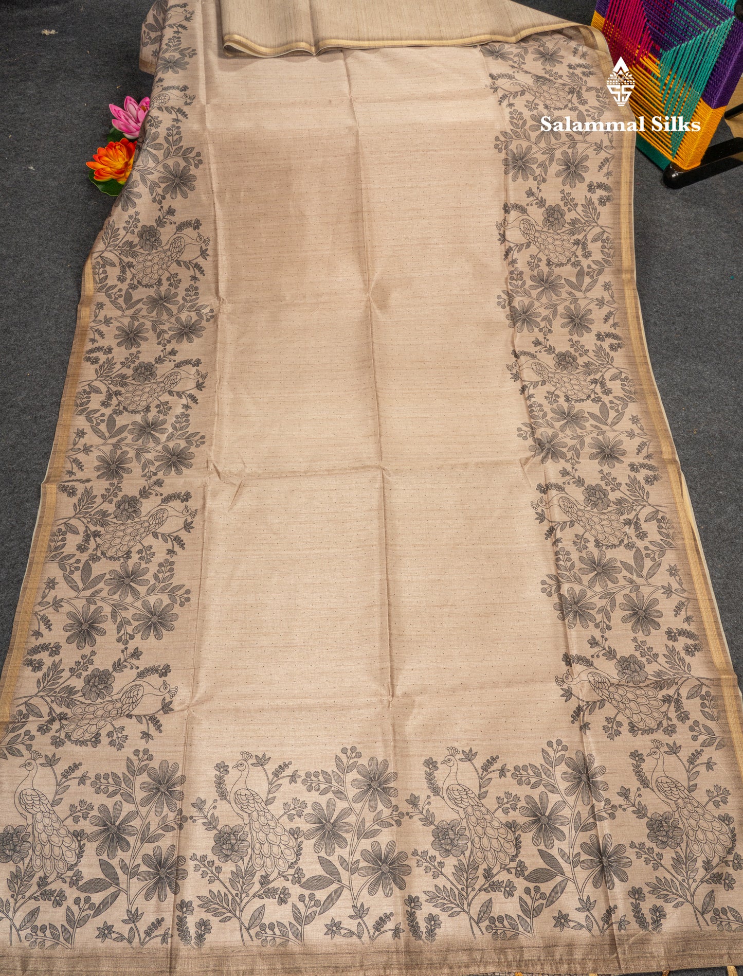 Grey Colour Semi Tussar Fancy Saree With Designer Blouse