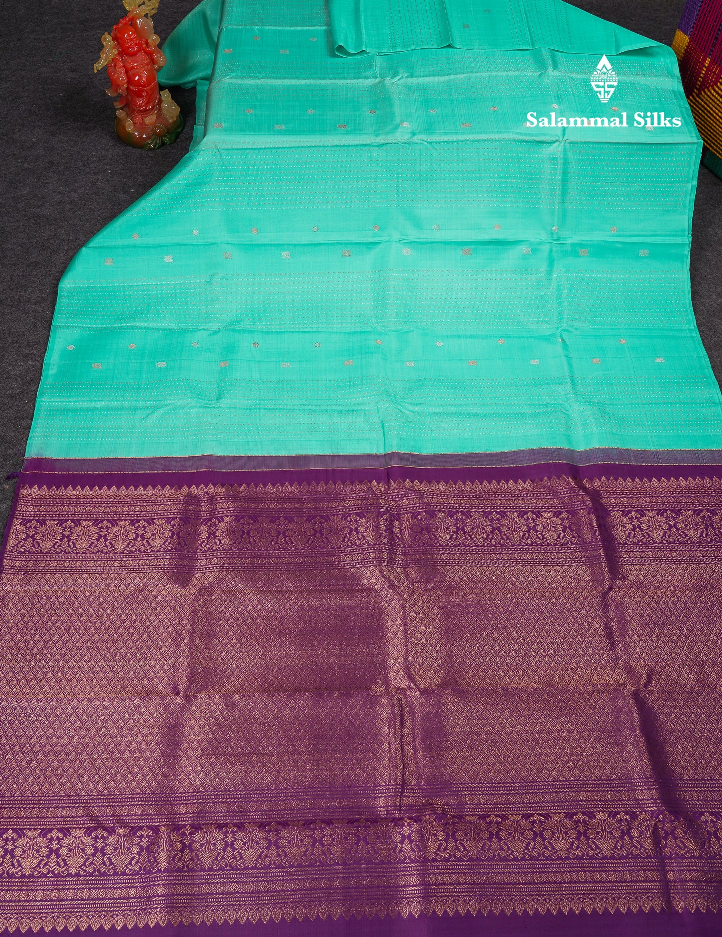 Beautiful Sky Blue Pure Kanjivaram Silk Saree With Contrast Dark Purple Blouse