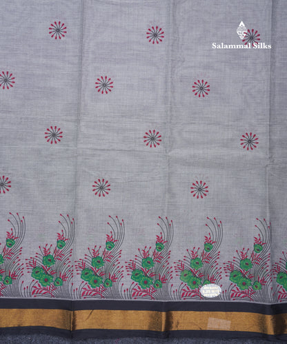 Onion Pink Printed Pure Cotton Saree With Contrast Chilly Red Border