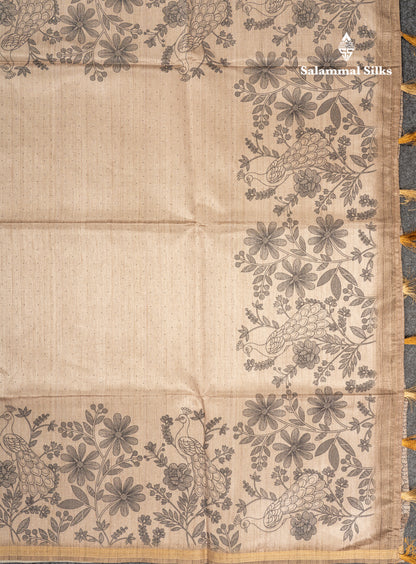 Grey Colour Semi Tussar Fancy Saree With Designer Blouse