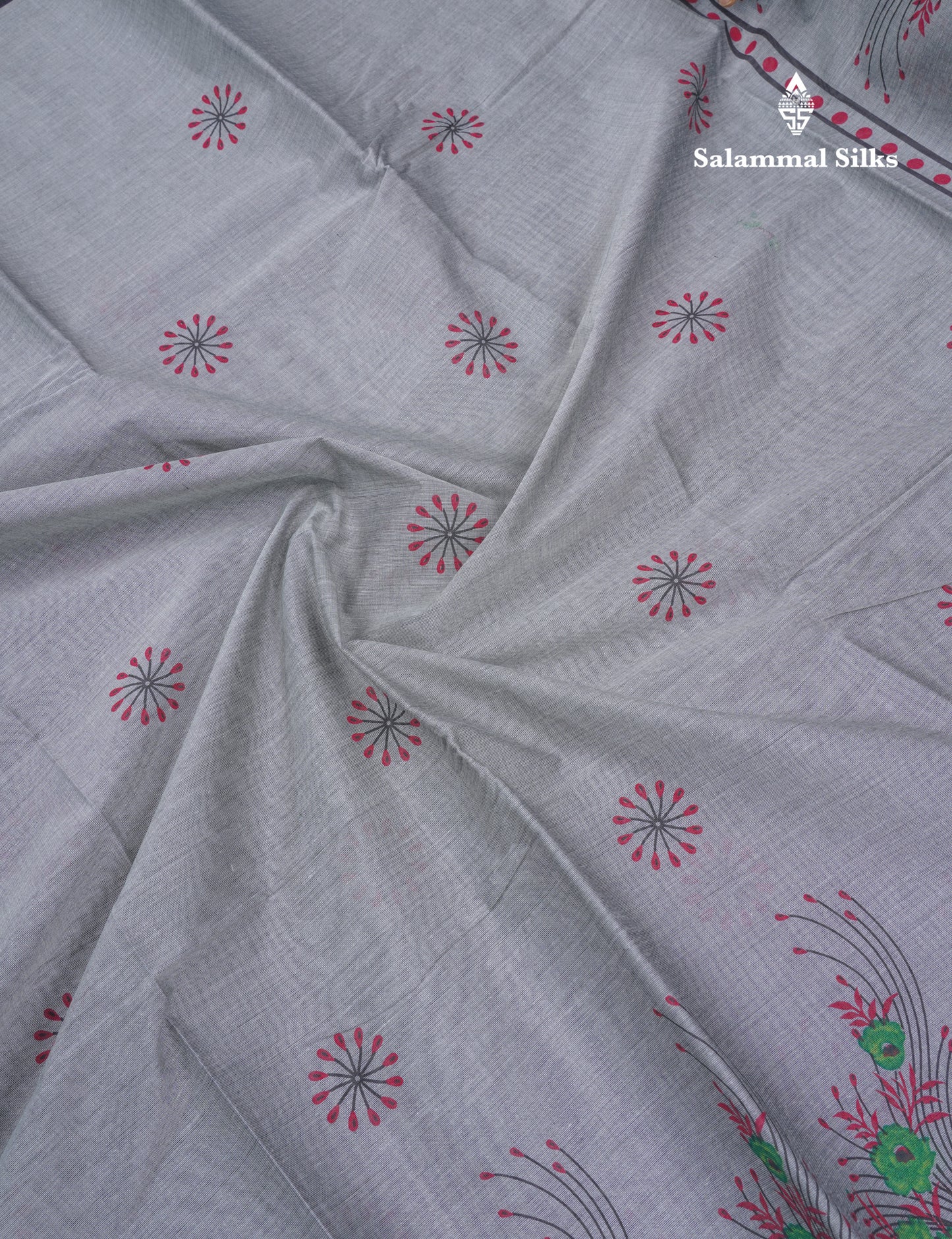 Onion Pink Printed Pure Cotton Saree With Contrast Chilly Red Border