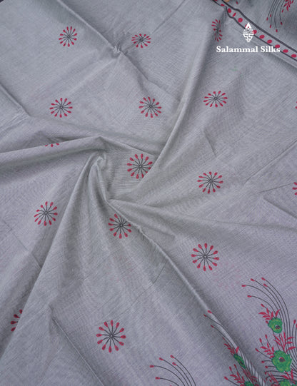 Onion Pink Printed Pure Cotton Saree With Contrast Chilly Red Border