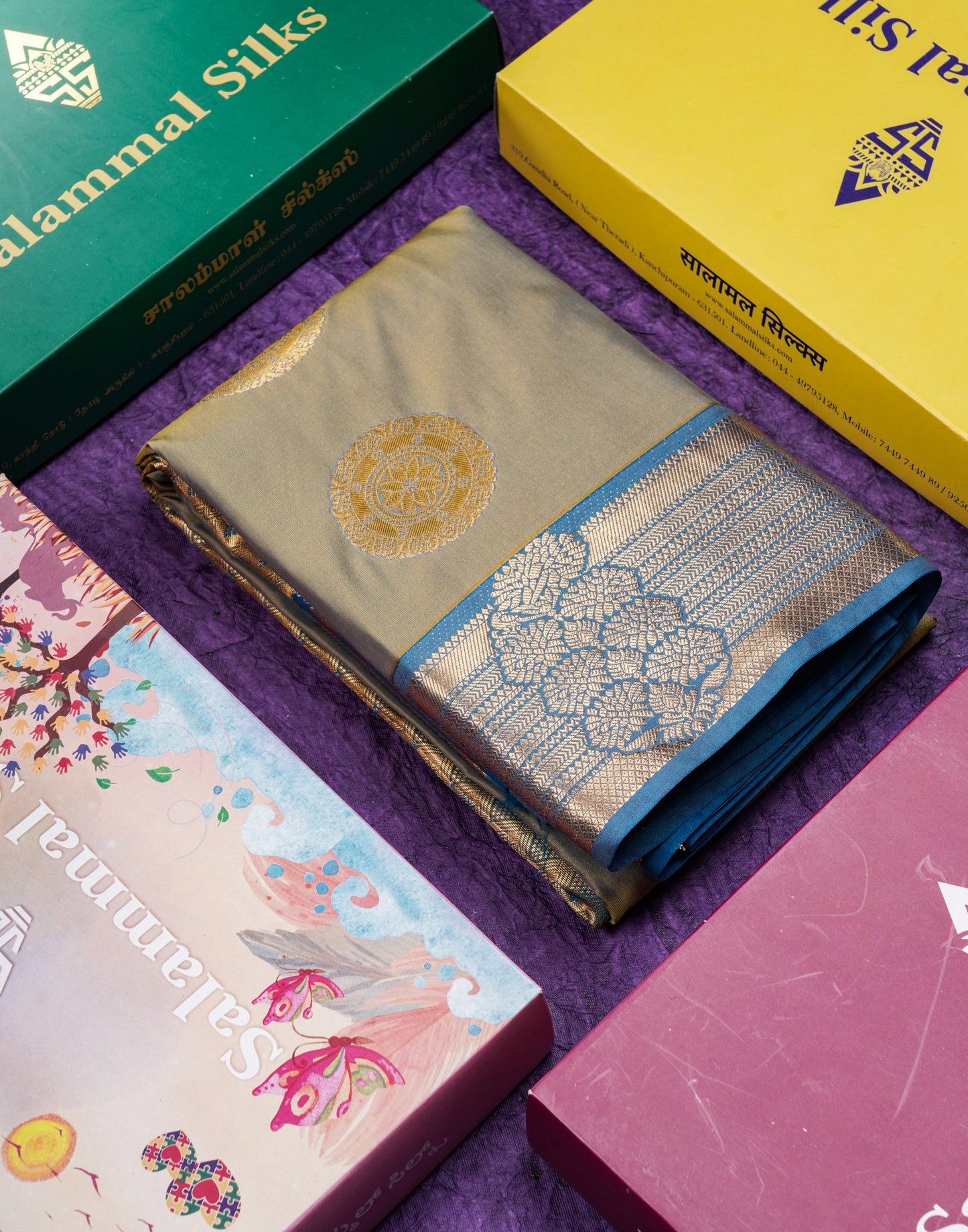 Beautiful Rust Orange Traditional Buttas Semi Silk Saree With Dark Maroon Border