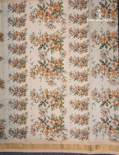 Light Elaichi Green Printed Pure Cotton Saree With Contrast Parrot Green Small Border