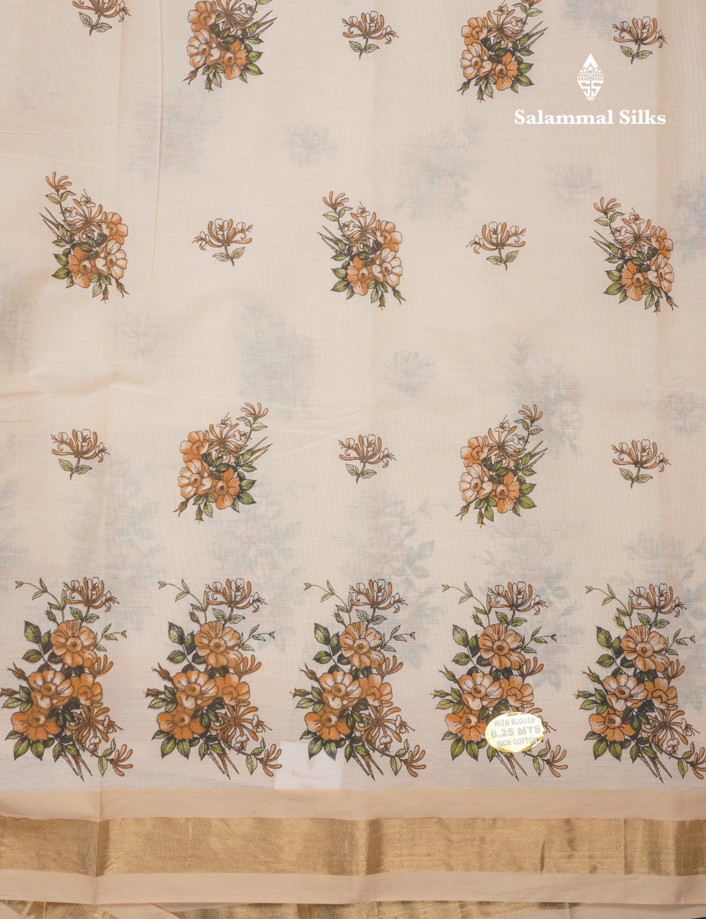 Light Elaichi Green Printed Pure Cotton Saree With Contrast Parrot Green Small Border